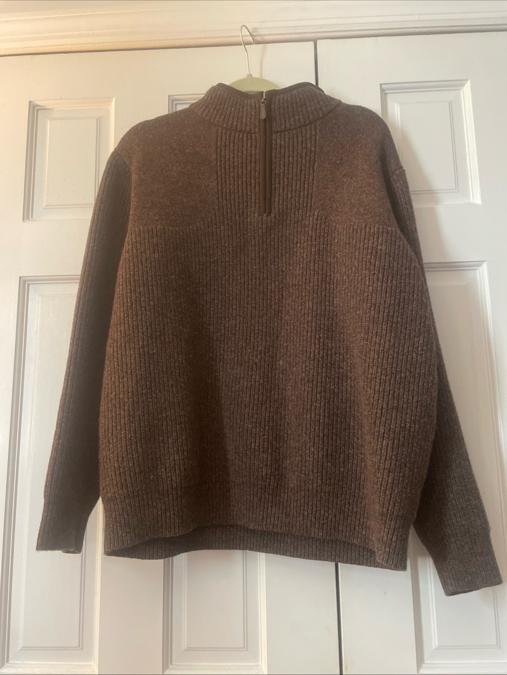 L.L Bean Men’s Brown 100% Merino Lambs Wool Quarter‎ Zip Sweater Size L